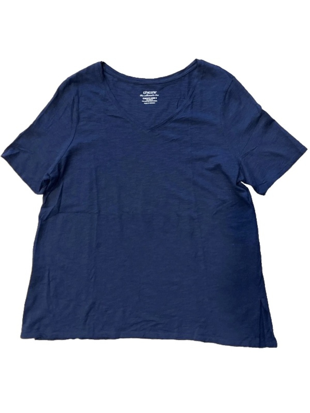 Chico's The Ultimate Tee Navy Blue V-Neck Cotton Modal Short Slve Sz 3 Or 16/18.